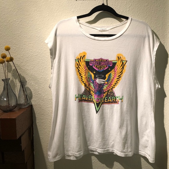 Vintage Salon Tops - Harley Davidson Neon Oversized Tank